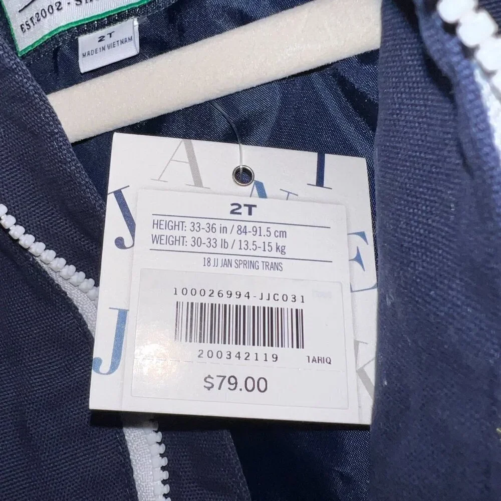 NWT Janie and Jack Hooded Canvas Jacket Navy Size 2T